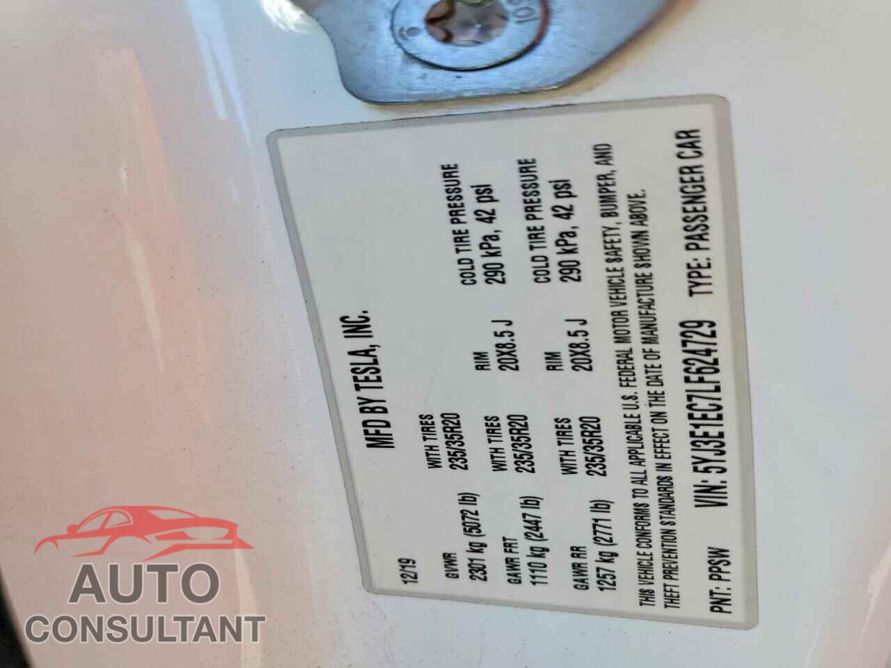 TESLA MODEL 3 2020 - 5YJ3E1EC7LF624729