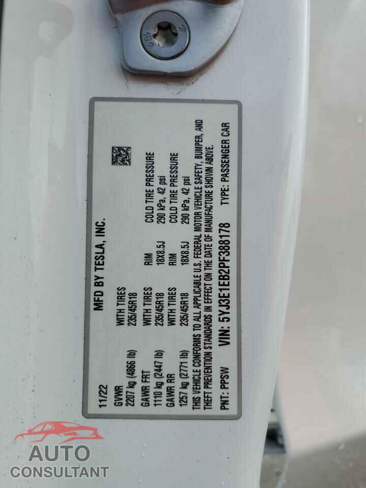 TESLA MODEL 3 2023 - 5YJ3E1EB2PF388178