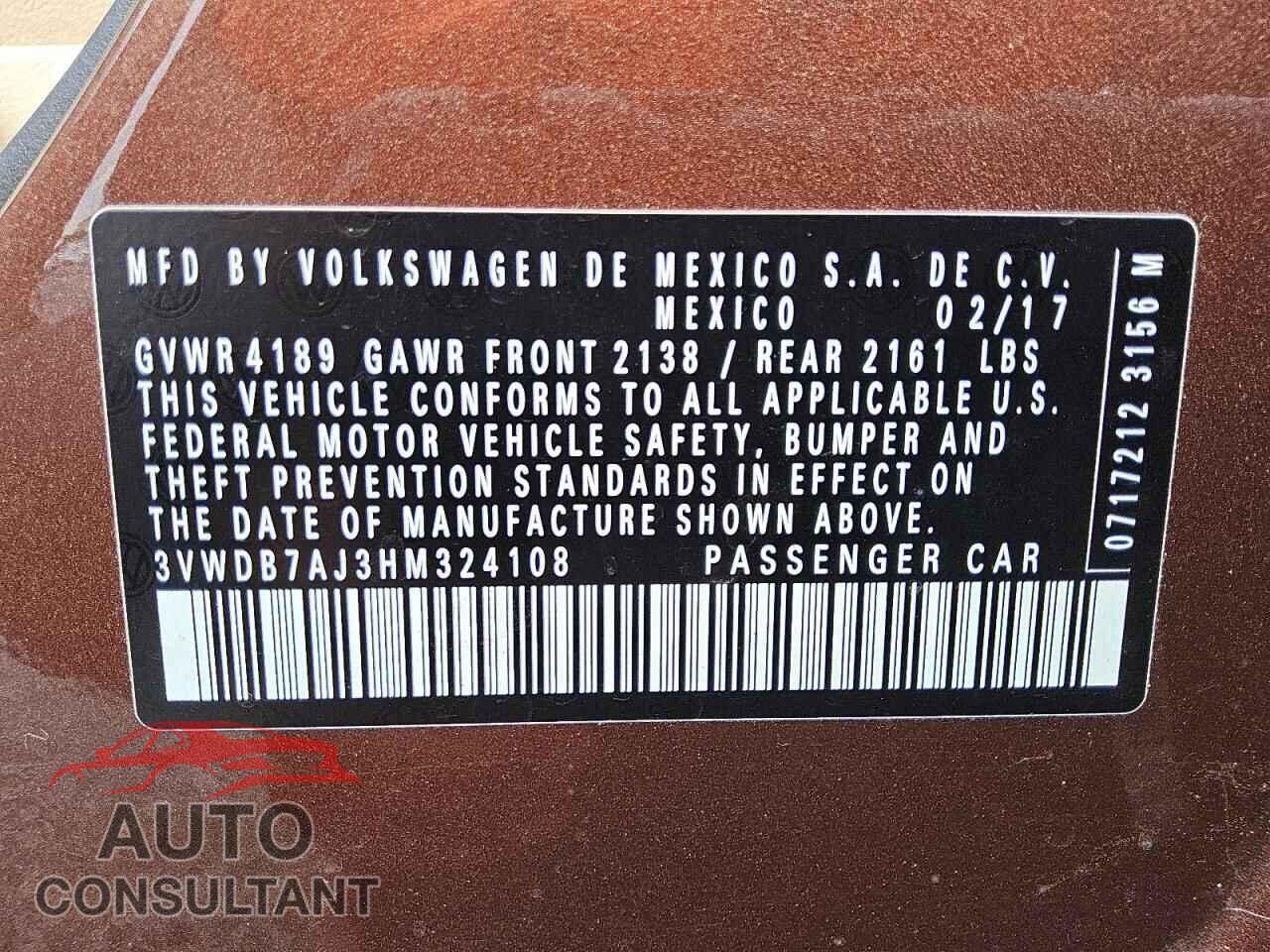 VOLKSWAGEN JETTA 2017 - 3VWDB7AJ3HM324108
