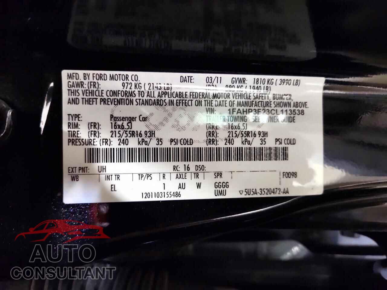 FORD FOCUS 2012 - 1FAHP3F23CL113538