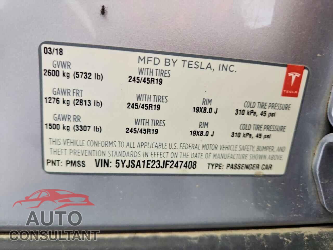 TESLA MODEL S 2018 - 5YJSA1E23JF247408