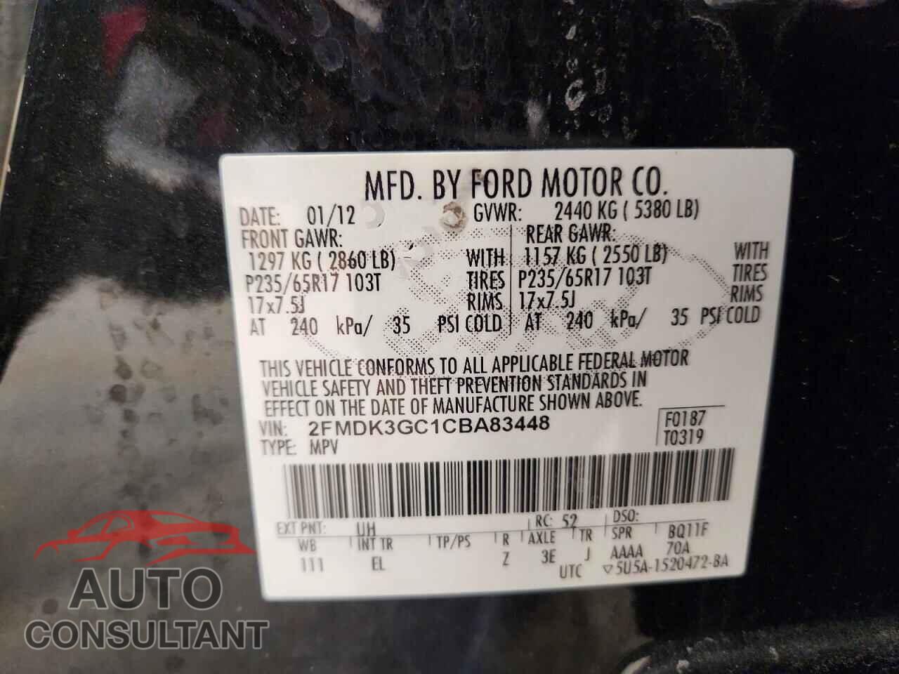 FORD EDGE 2012 - 2FMDK3GC1CBA83448