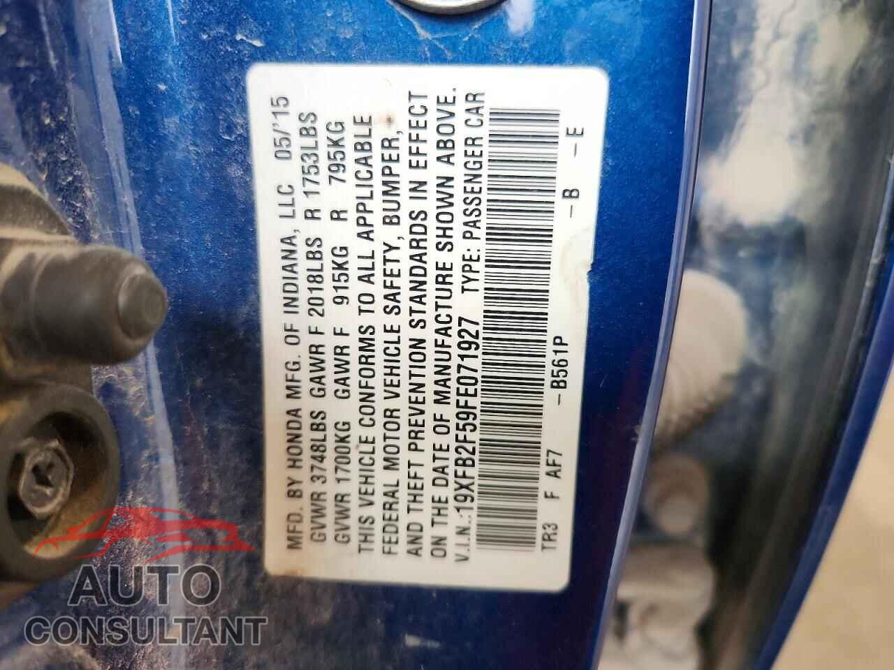 HONDA CIVIC 2015 - 19XFB2F59FE071927
