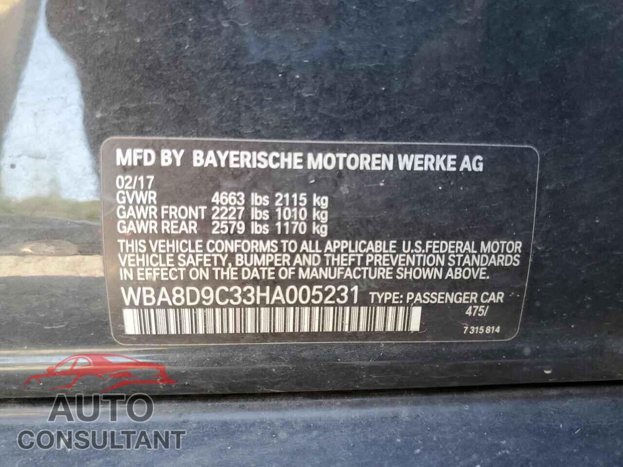 BMW 3 SERIES 2017 - WBA8D9C33HA005231