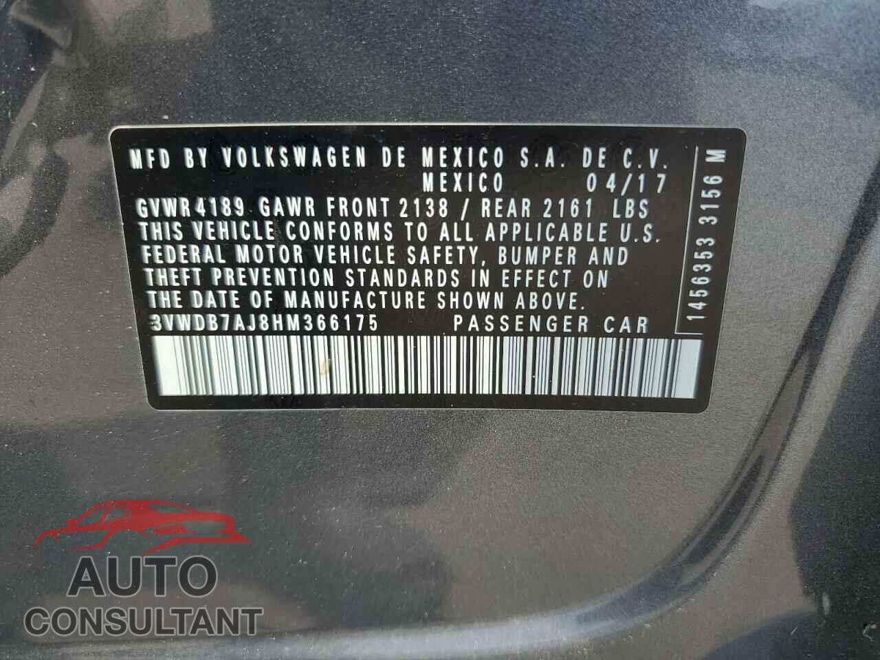 VOLKSWAGEN JETTA 2017 - 3VWDB7AJ8HM366175
