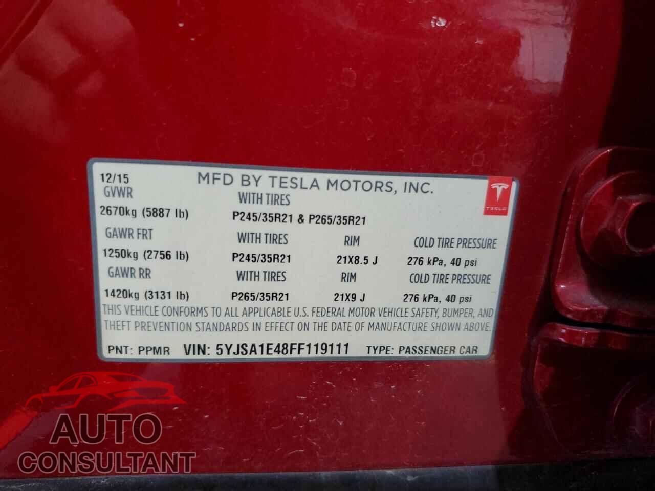 TESLA MODEL S 2015 - 5YJSA1E48FF119111