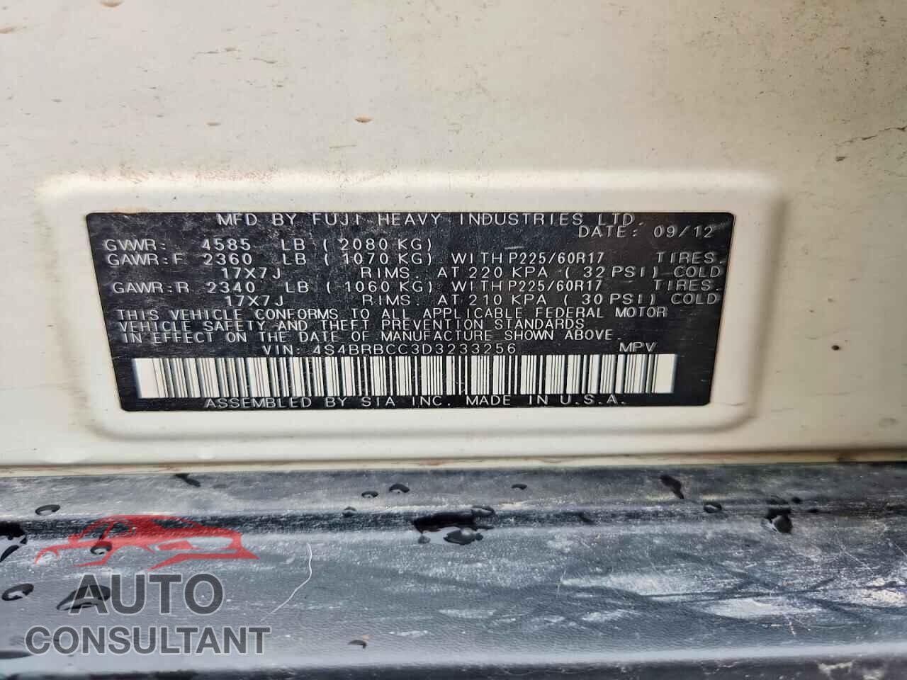 SUBARU OUTBACK 2013 - 4S4BRBCC3D3233256