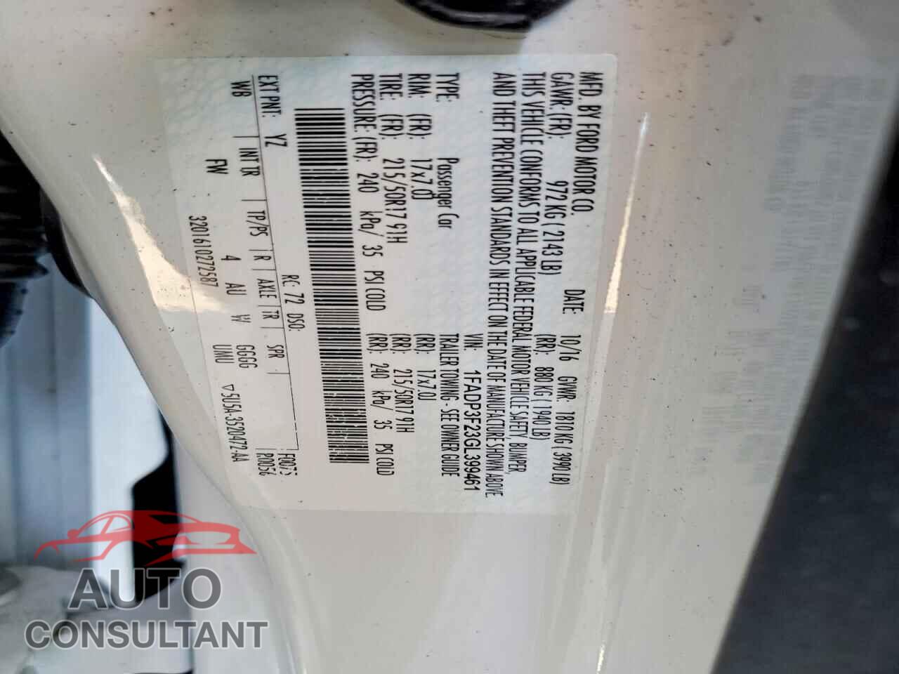 FORD FOCUS 2016 - 1FADP3F23GL399461