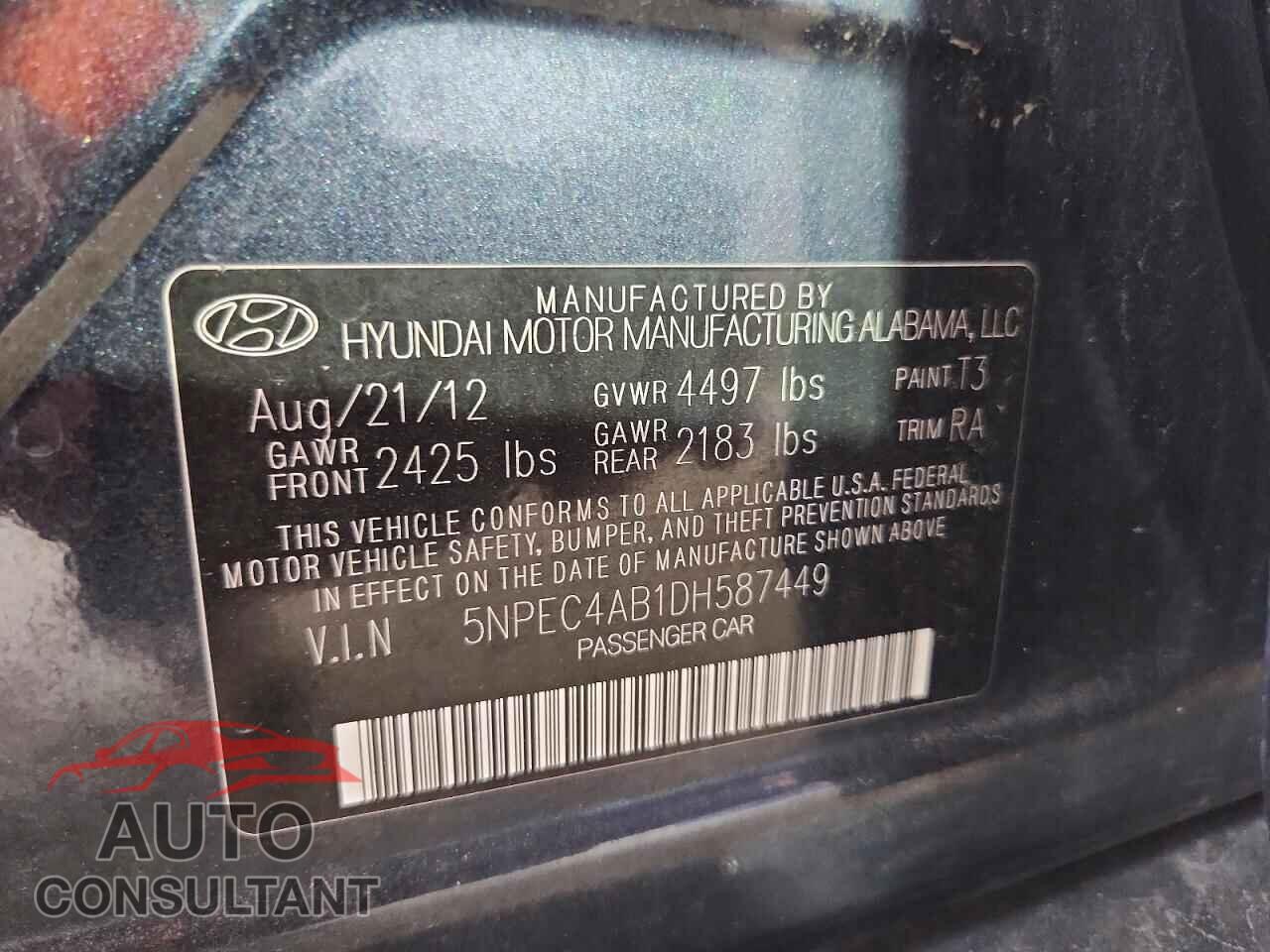 HYUNDAI SONATA 2013 - 5NPEC4AB1DH587449