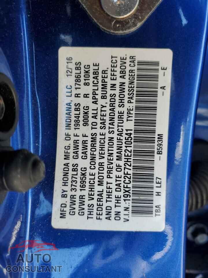 HONDA CIVIC 2017 - 19XFC2F72HE210541