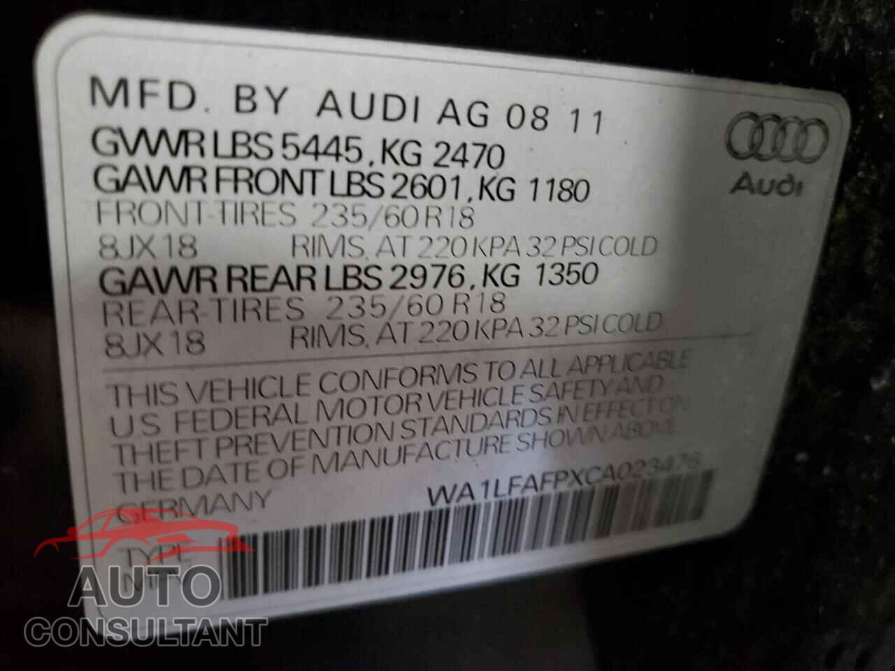 AUDI Q5 2012 - WA1LFAFPXCA023476