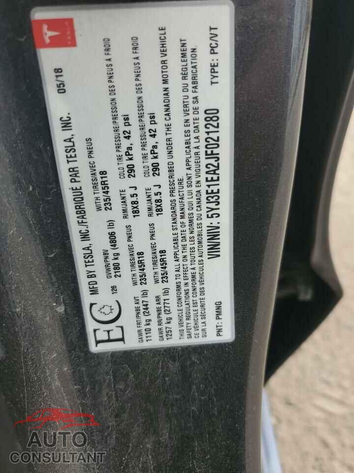 TESLA MODEL 3 2018 - 5YJ3E1EA2JF021280