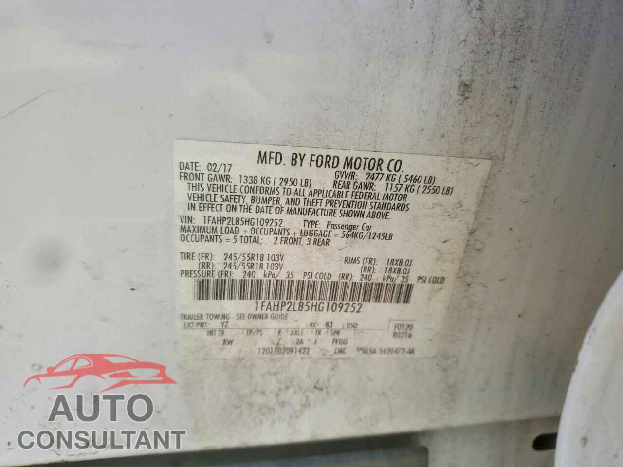 FORD TAURUS 2017 - 1FAHP2L85HG109252
