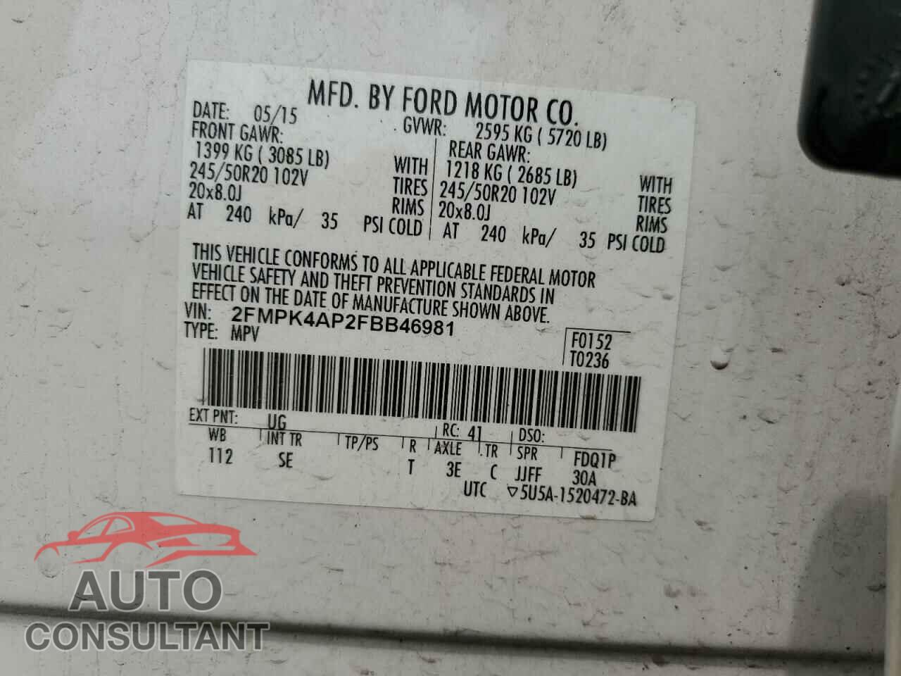 FORD EDGE 2015 - 2FMPK4AP2FBB46981