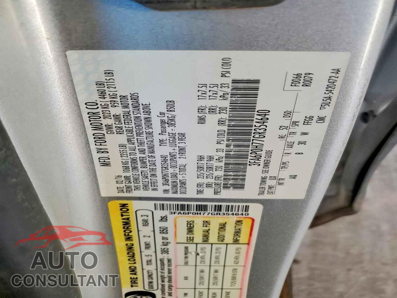 FORD FUSION 2016 - 3FA6P0H77GR354640