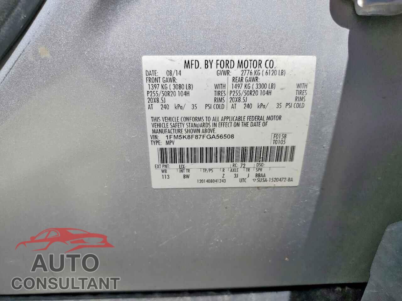 FORD EXPLORER 2015 - 1FM5K8F87FGA56508