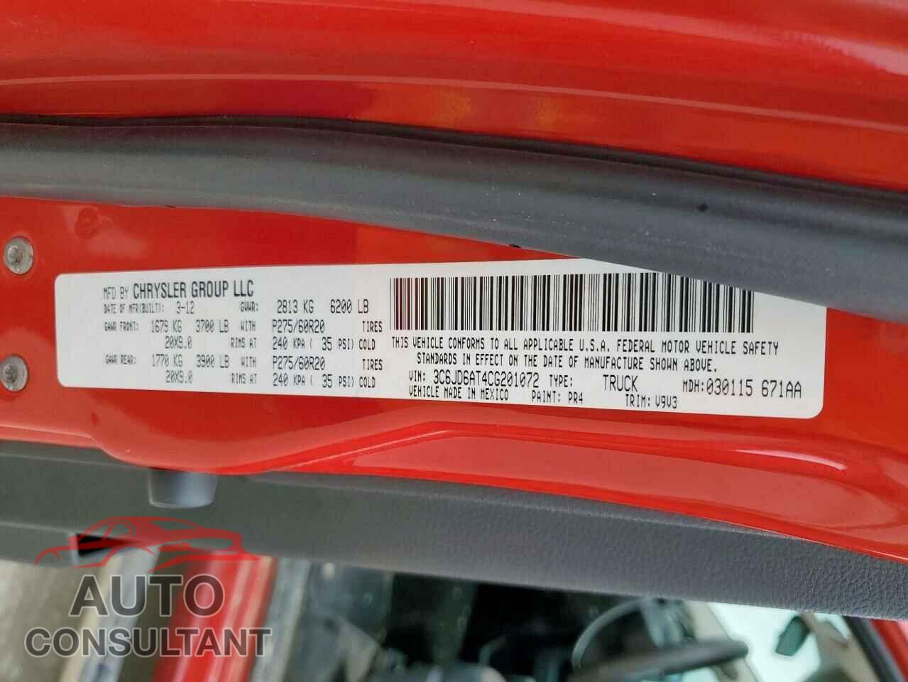 DODGE RAM 1500 2012 - 3C6JD6AT4CG201072