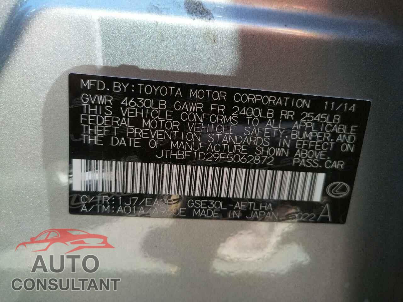 LEXUS IS 2015 - JTHBF1D29F5062872