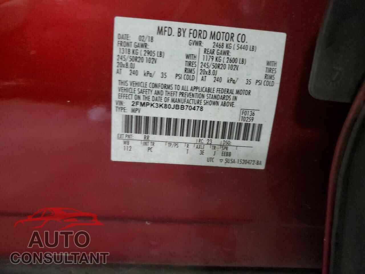 FORD EDGE 2018 - 2FMPK3K80JBB70478
