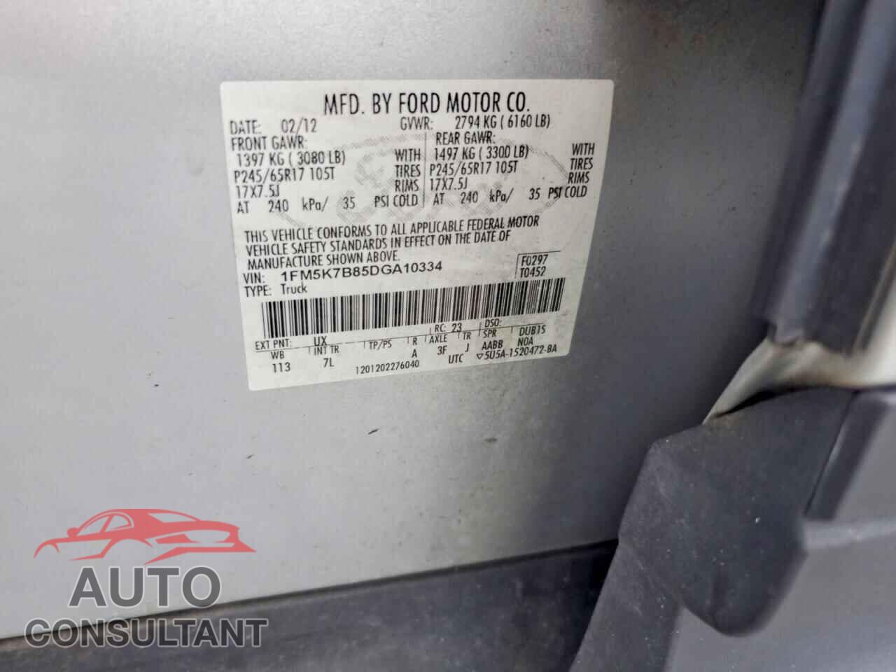 FORD EXPLORER 2013 - 1FM5K7B85DGA10334