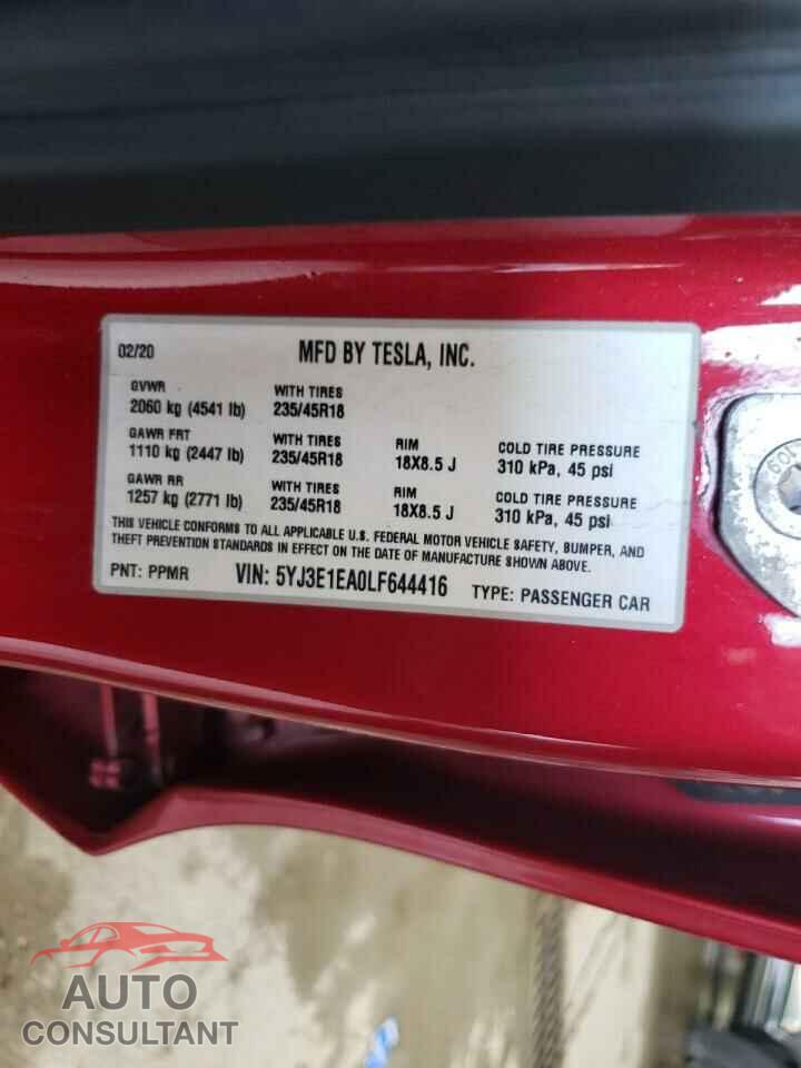 TESLA MODEL 3 2020 - 5YJ3E1EA0LF644416