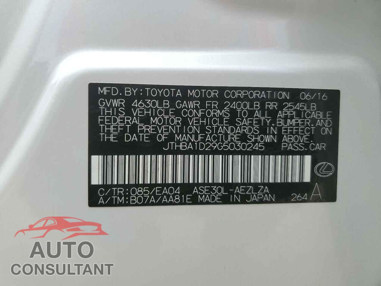 LEXUS IS 2016 - JTHBA1D29G5030245