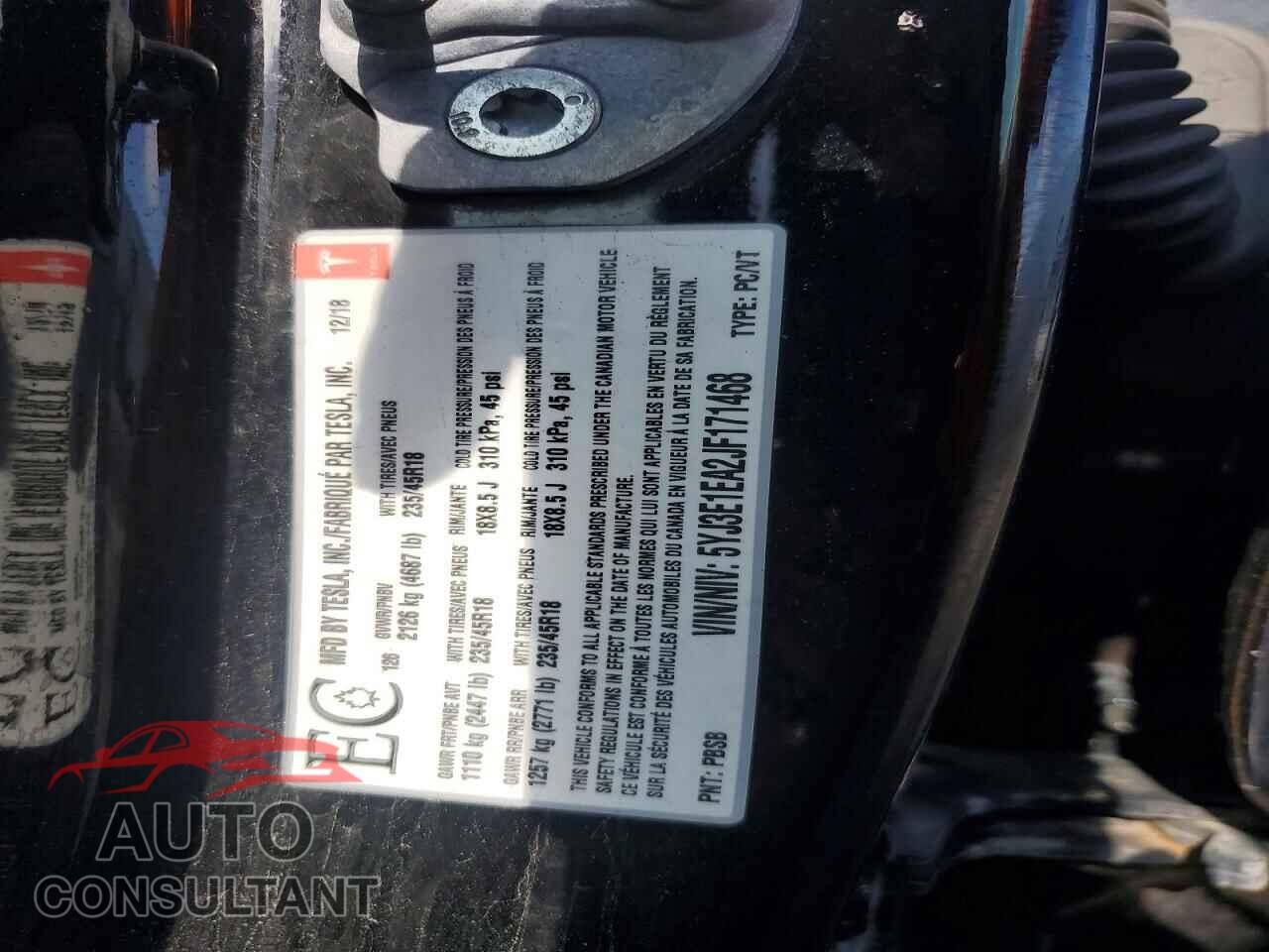 TESLA MODEL 3 2018 - 5YJ3E1EA2JF171468