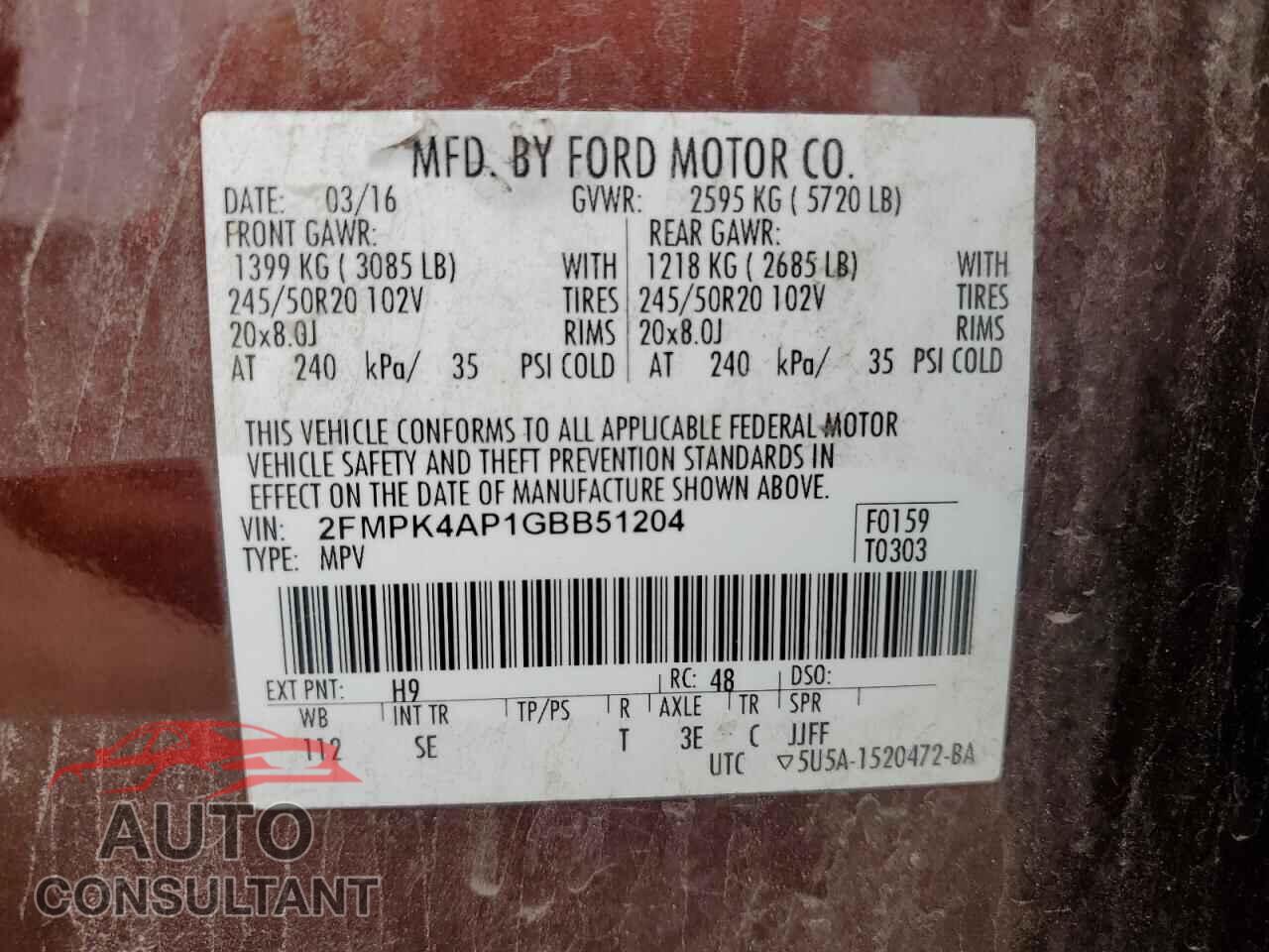 FORD EDGE 2016 - 2FMPK4AP1GBB51204