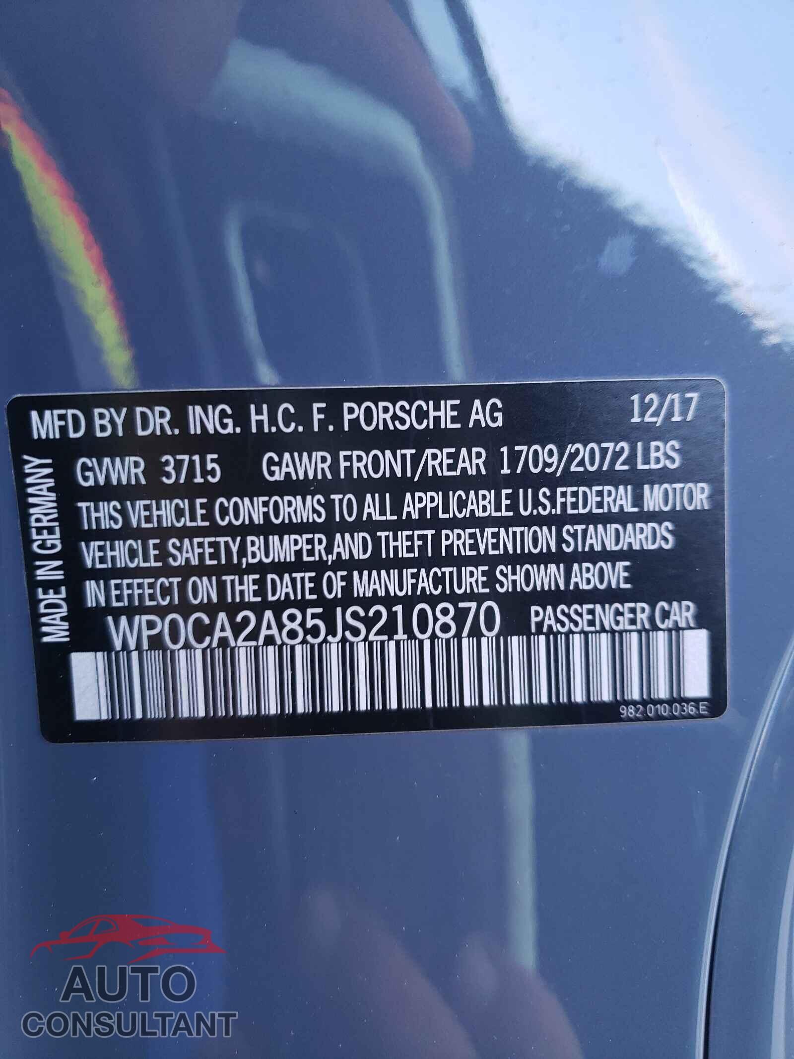 PORSCHE BOXSTER 2018 - WP0CA2A85JS210870