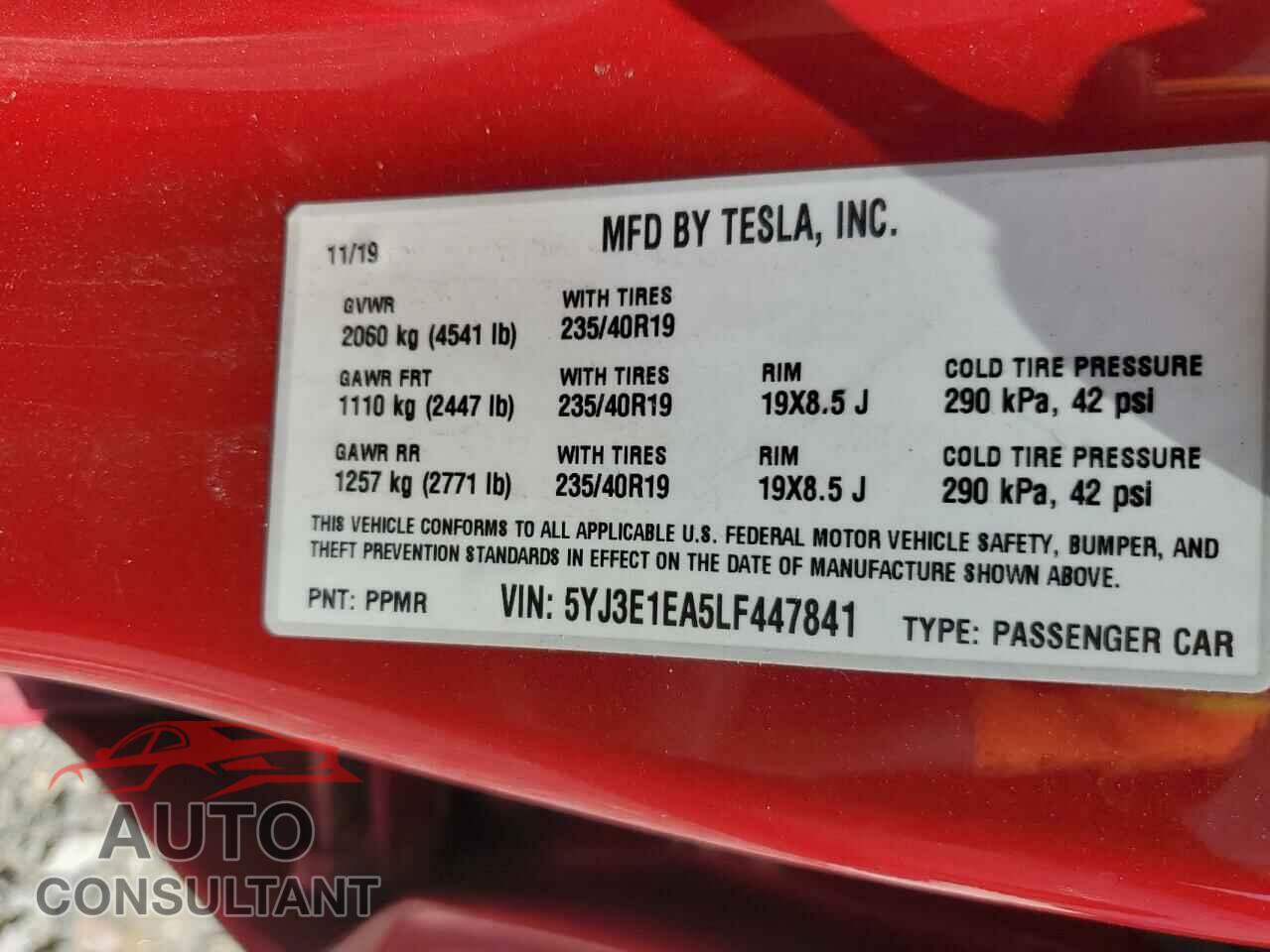 TESLA MODEL 3 2020 - 5YJ3E1EA5LF447841