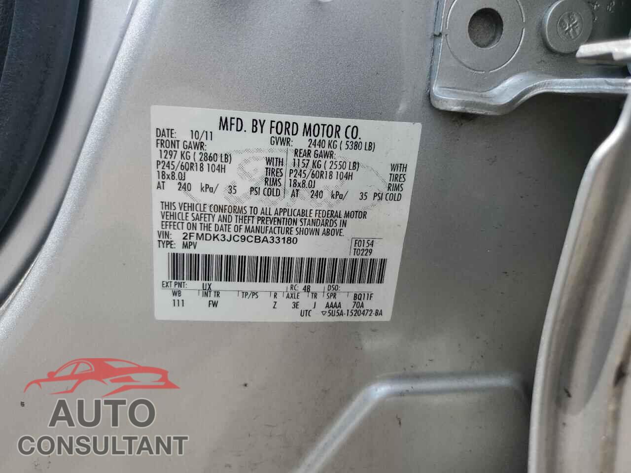 FORD EDGE 2012 - 2FMDK3JC9CBA33180