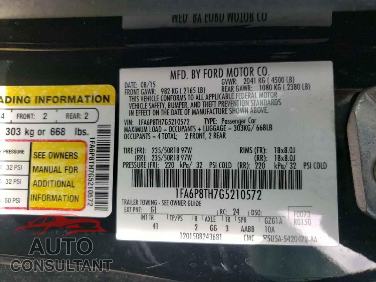 FORD MUSTANG 2016 - 1FA6P8TH7G5210572