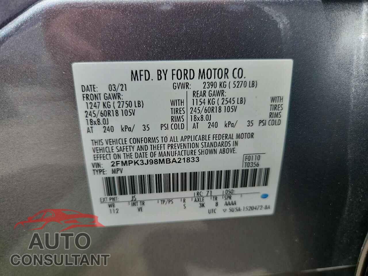 FORD EDGE 2021 - 2FMPK3J98MBA21833