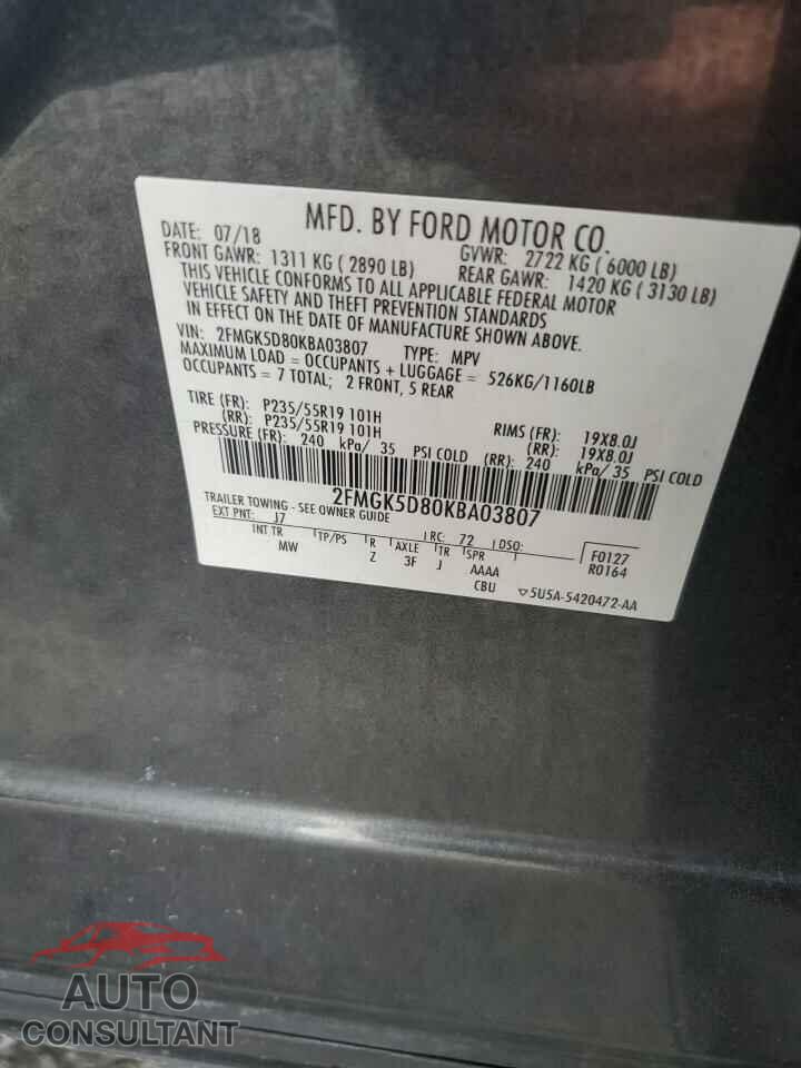 FORD FLEX 2019 - 2FMGK5D80KBA03807
