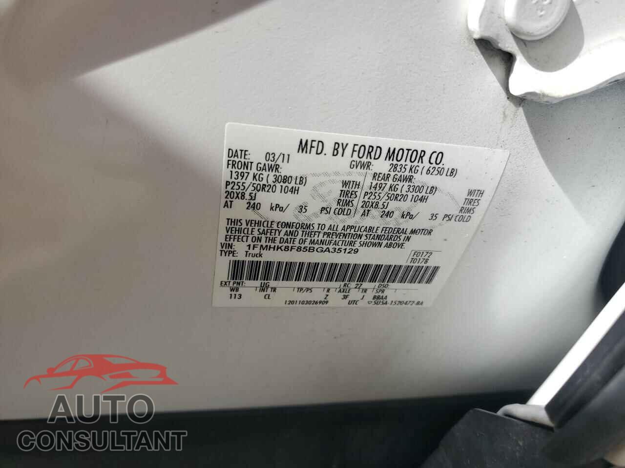 FORD EXPLORER 2011 - 1FMHK8F85BGA35129
