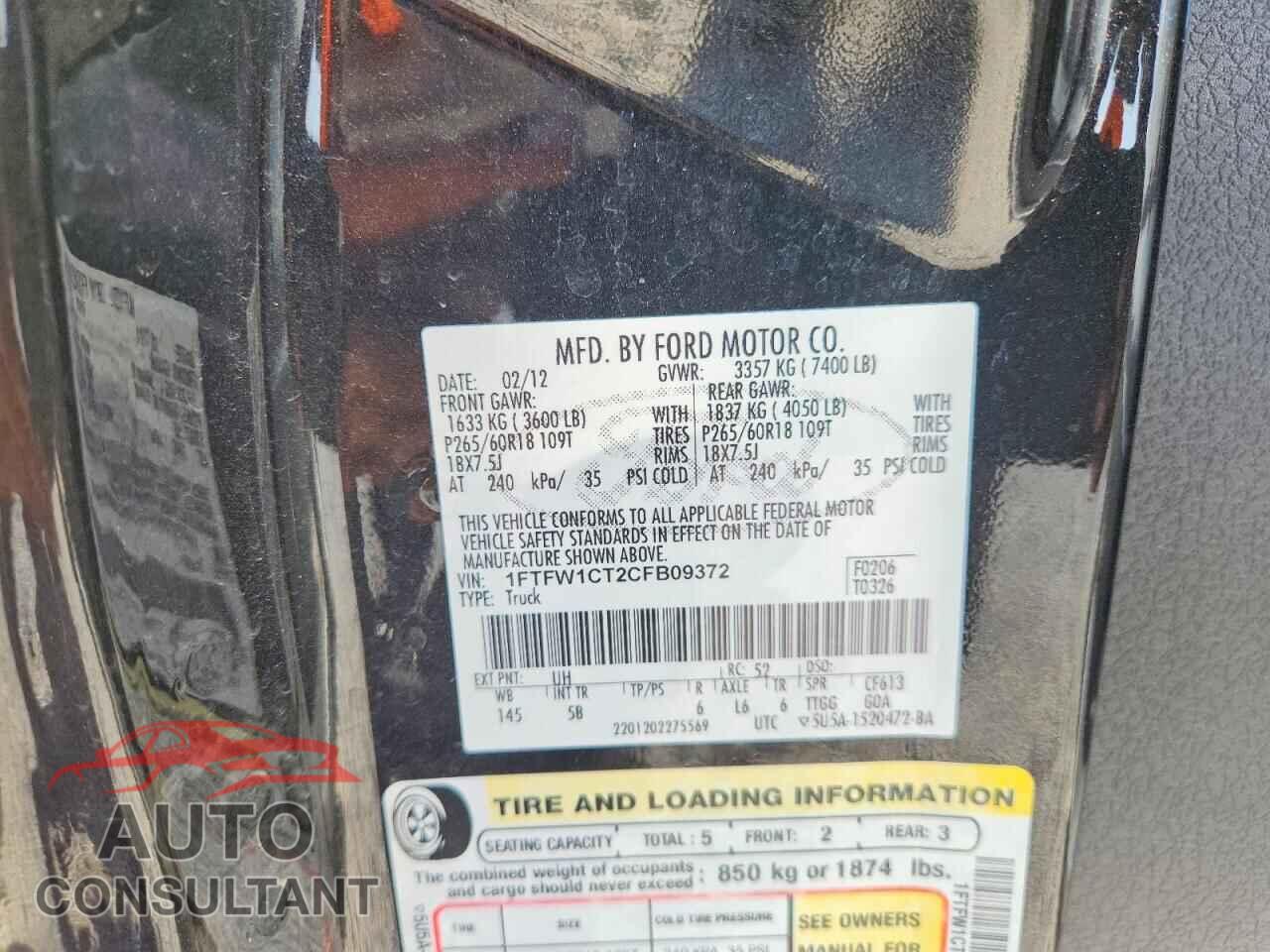 FORD F150 2012 - 1FTFW1CT2CFB09372