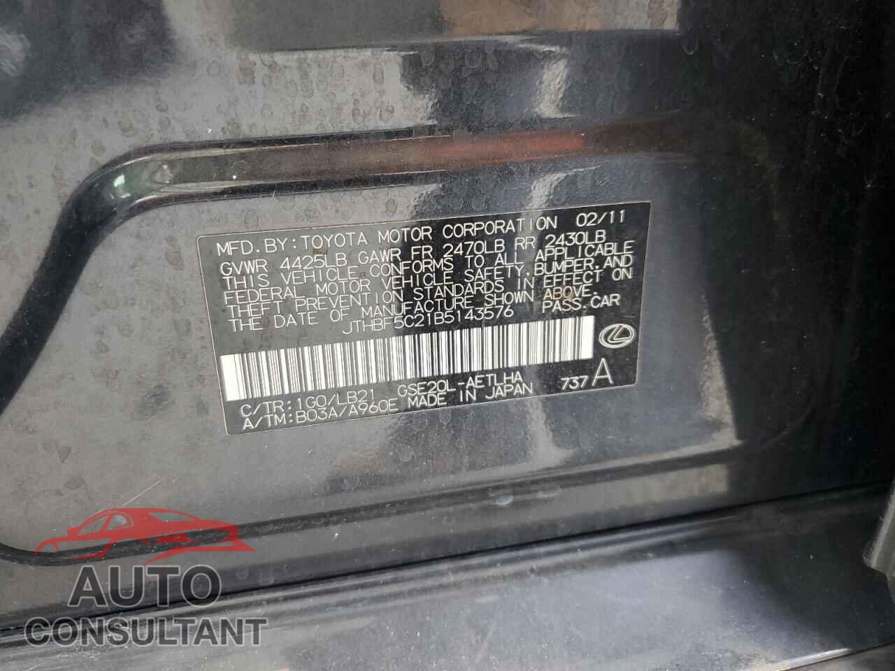 LEXUS IS 2011 - JTHBF5C21B5143576