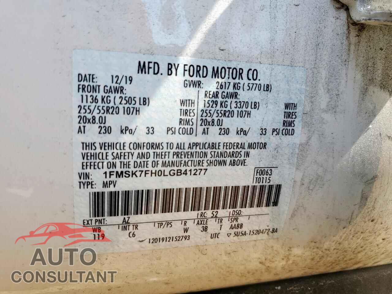 FORD EXPLORER 2020 - 1FMSK7FH0LGB41277