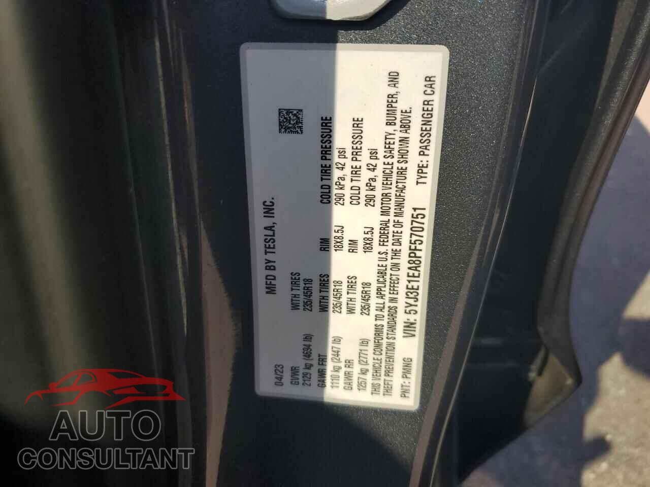 TESLA MODEL 3 2023 - 5YJ3E1EA8PF570751