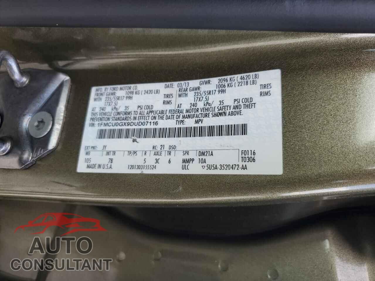 FORD ESCAPE 2013 - 1FMCU0GX9DUD07116