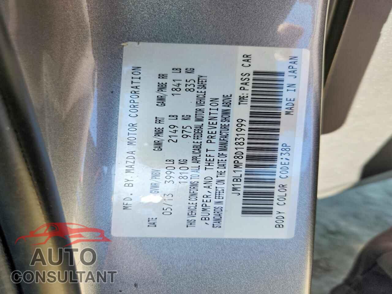 MAZDA 3 2013 - JM1BL1MP8D1831999