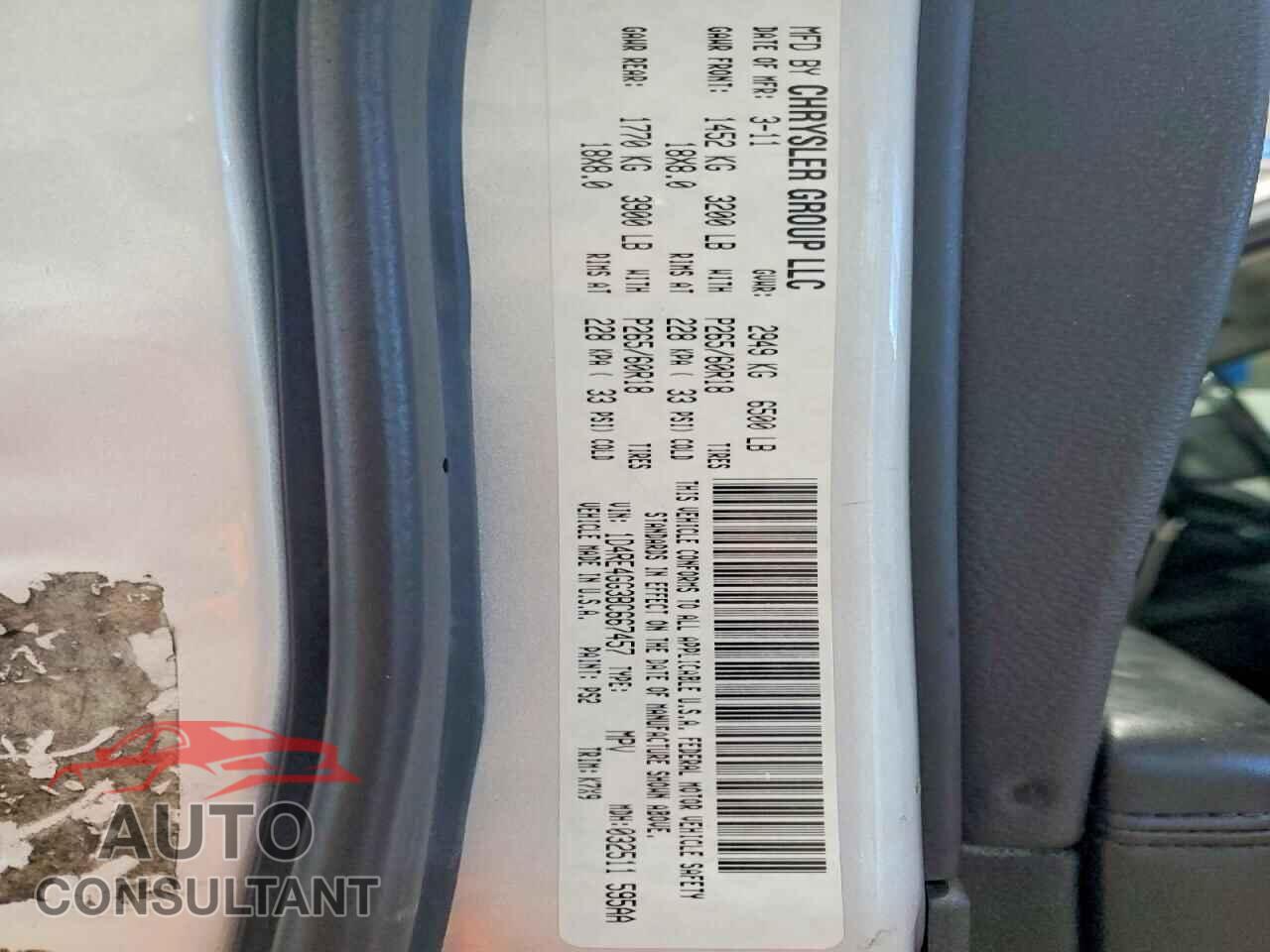 DODGE DURANGO 2011 - 1D4RE4GG3BC667457