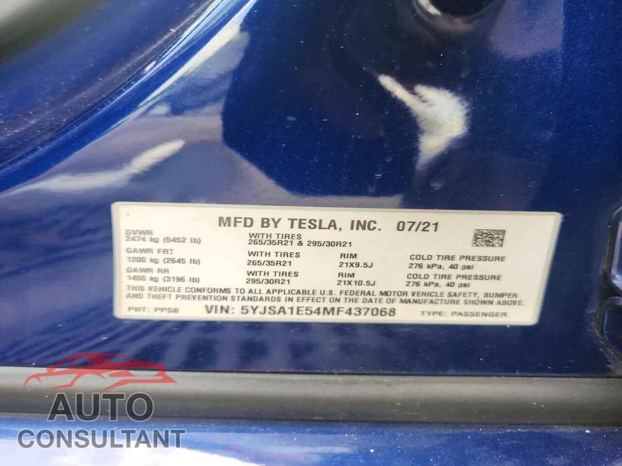 TESLA MODEL S 2021 - 5YJSA1E54MF437068