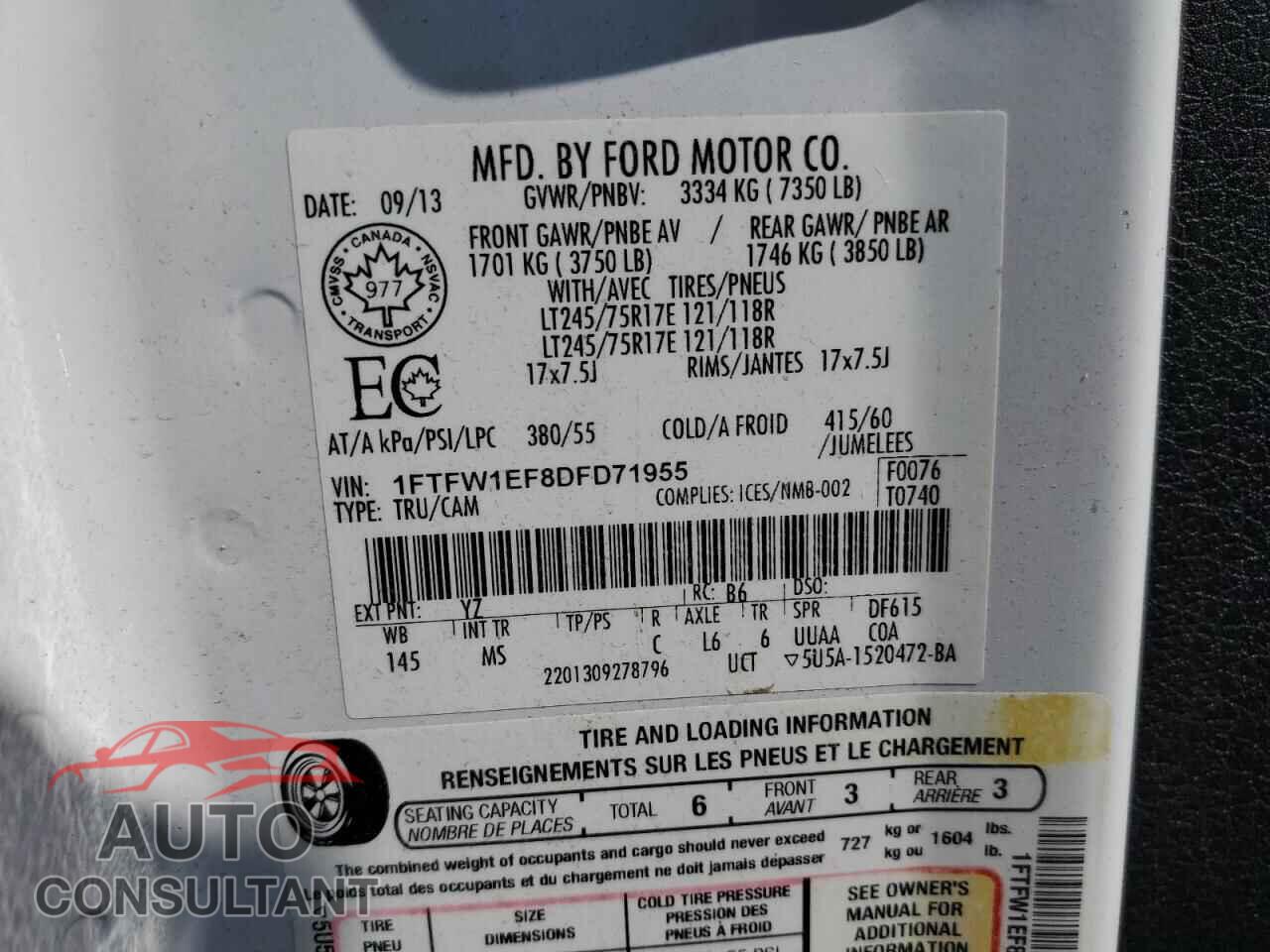 FORD F-150 2013 - 1FTFW1EF8DFD71955