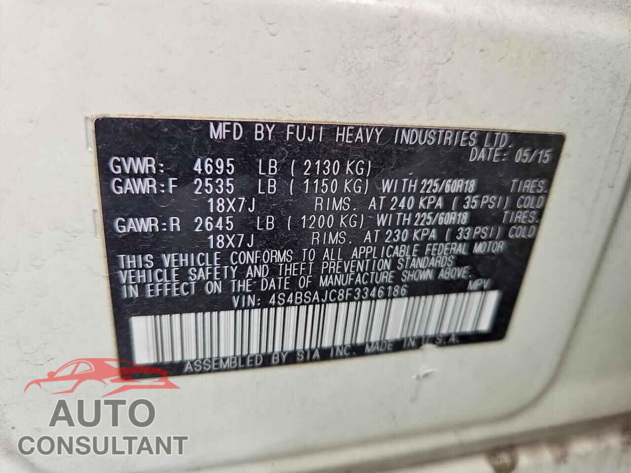 SUBARU OUTBACK 2015 - 4S4BSAJC8F3346186
