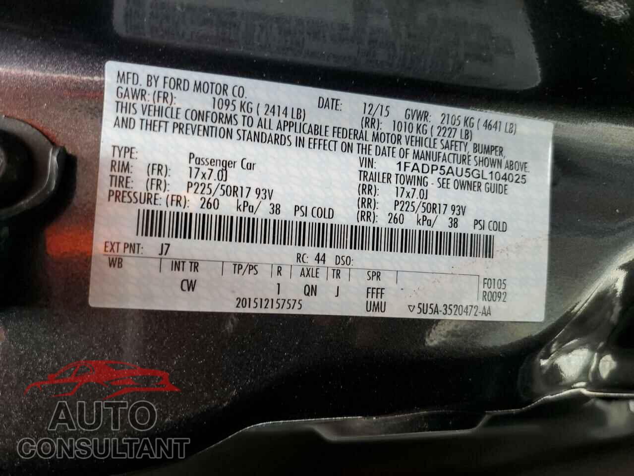 FORD CMAX 2016 - 1FADP5AU5GL104025