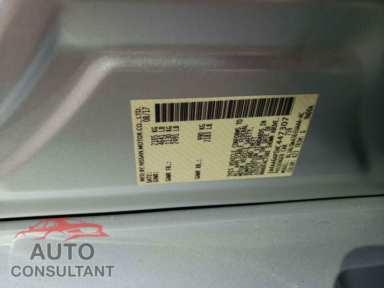 NISSAN MAXIMA 2017 - 1N4AA6AP1HC447307