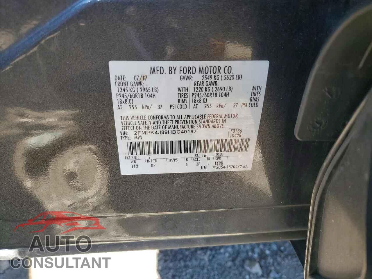 FORD EDGE 2017 - 2FMPK4J89HBC40187