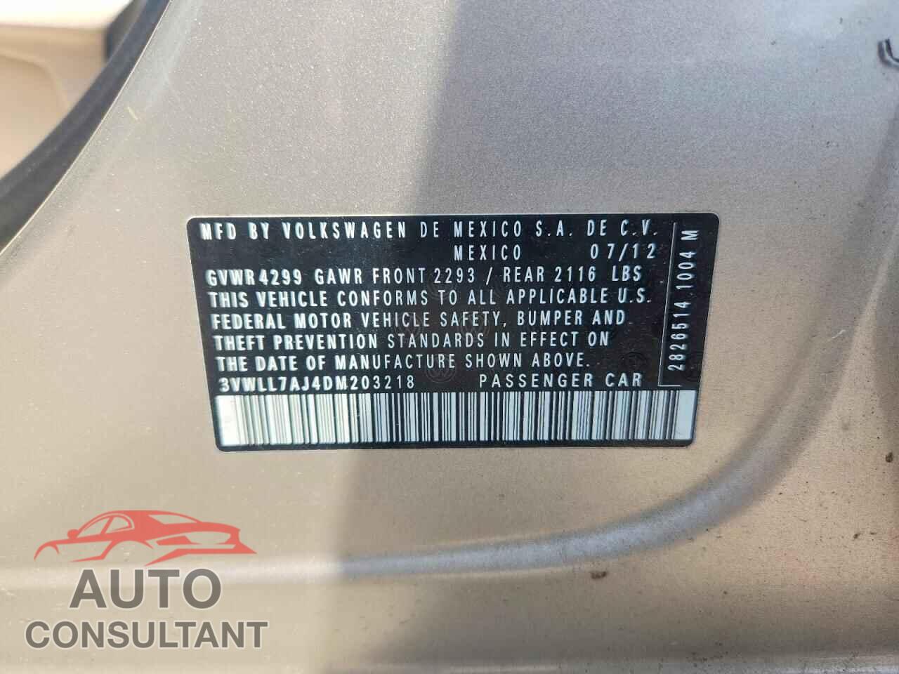 VOLKSWAGEN JETTA 2013 - 3VWLL7AJ4DM203218