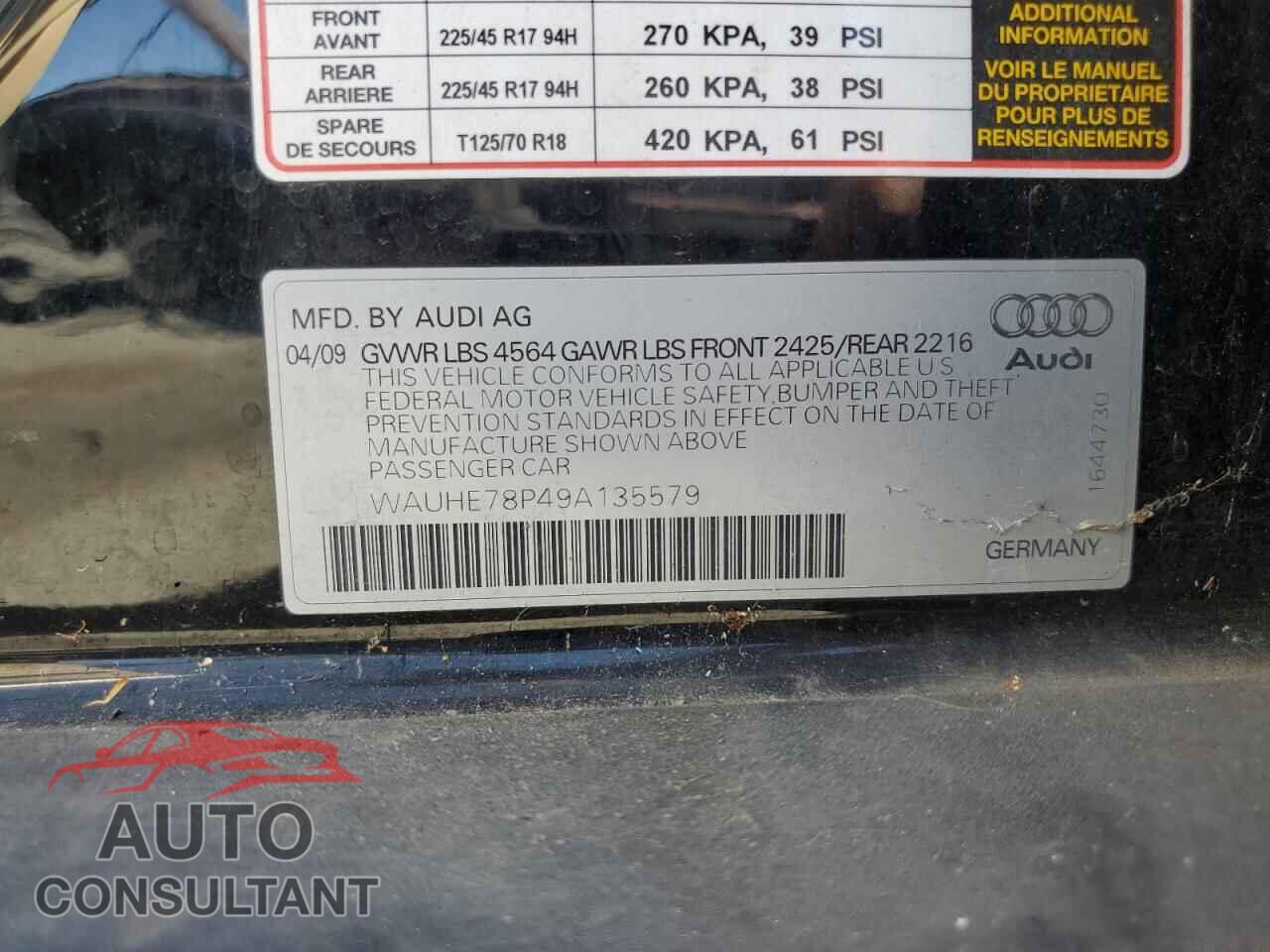 AUDI A3 2009 - WAUHE78P49A135579